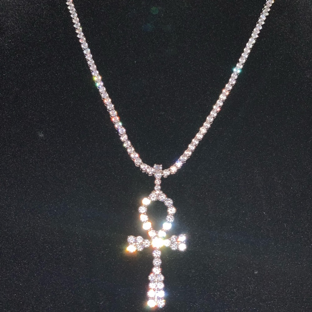 Lab diamond tennis necklace /ankh set